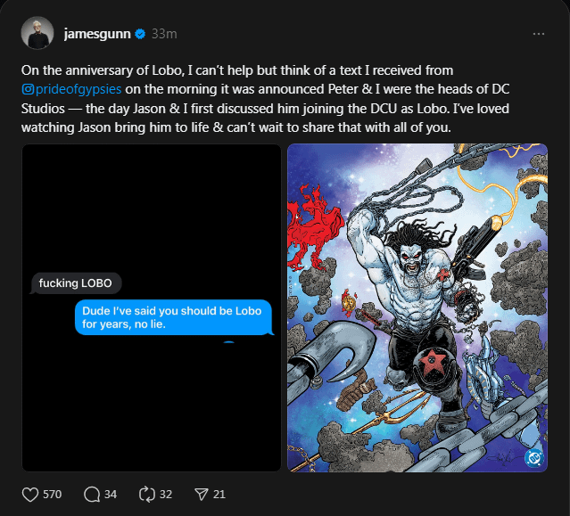 James Gunn Discusses Jason Momoa’s Role as Lobo in the DCU